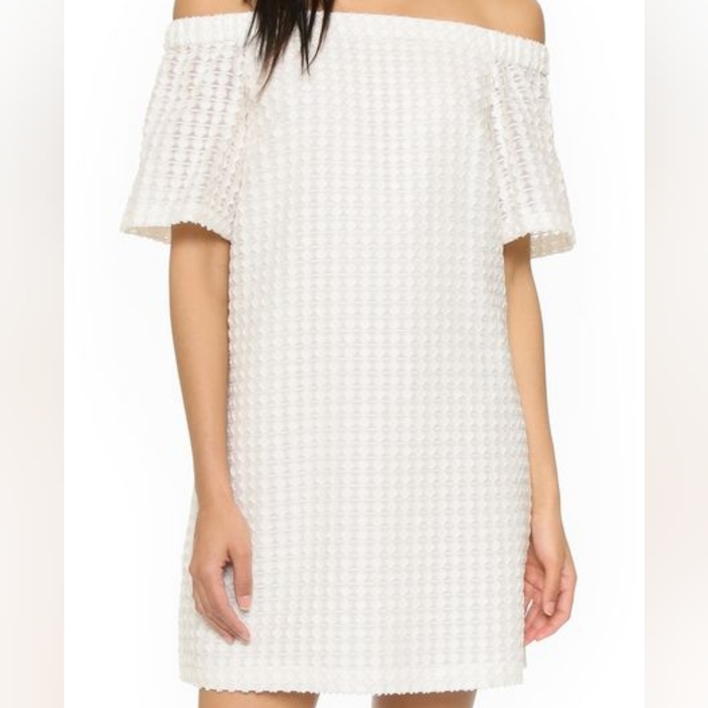 Club Monaco Nearta Sheer Geometric Off Shoulder Dress | Size 0